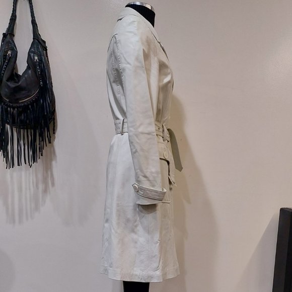 💋SHOWSTOPPER💋 ICONIC M by Madonna 100% Lambskin Leather Trench Coat in ivory - Picture 11 of 16